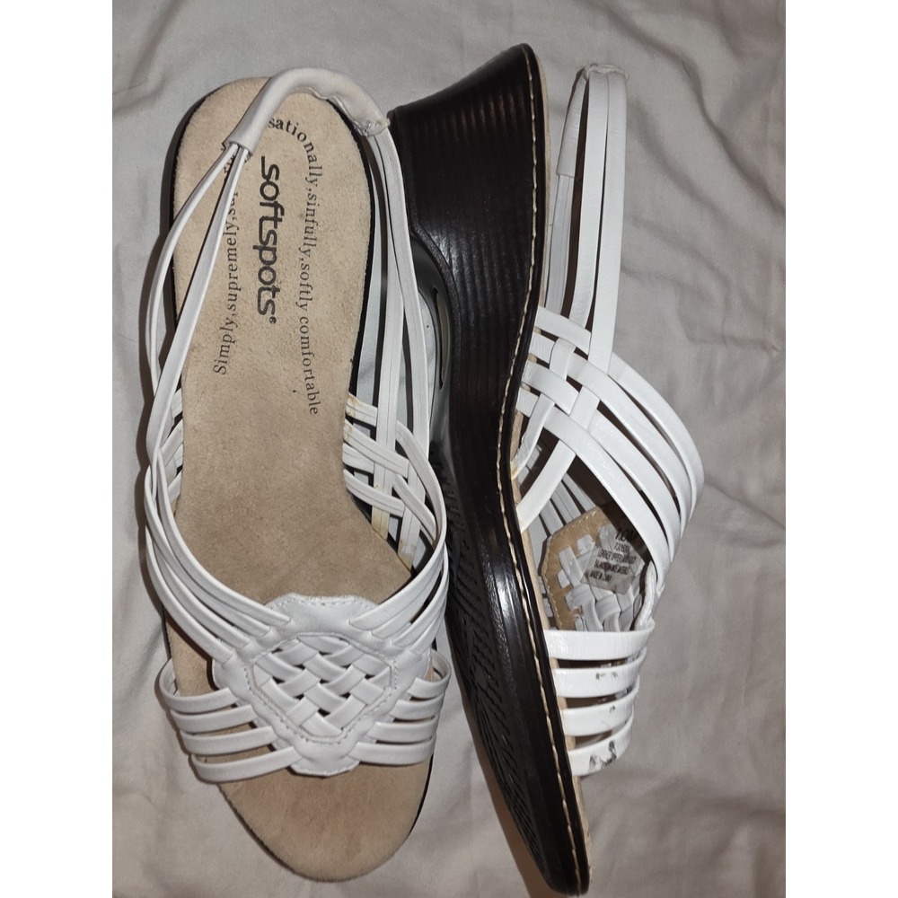 Softspots Womens White Slingback Sandals. Leather Size 10. Comfortable, Coastal,